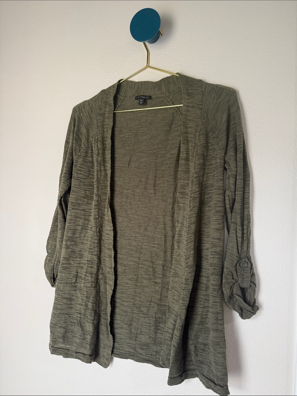 Open-Front Olive Green Women’s Cardigan by Express - Picture 4 of 5